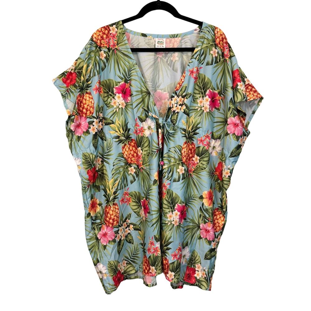 HAPPY BAY Swimwear Cover Up XL/XXL Floral Tropical Beach Summer Bloomcore Blue